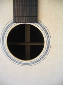 The fretboard covers the join in the rosette.