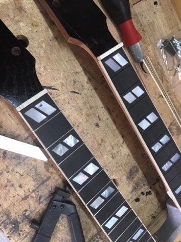 Mapping out the split parallelogram fret markers.